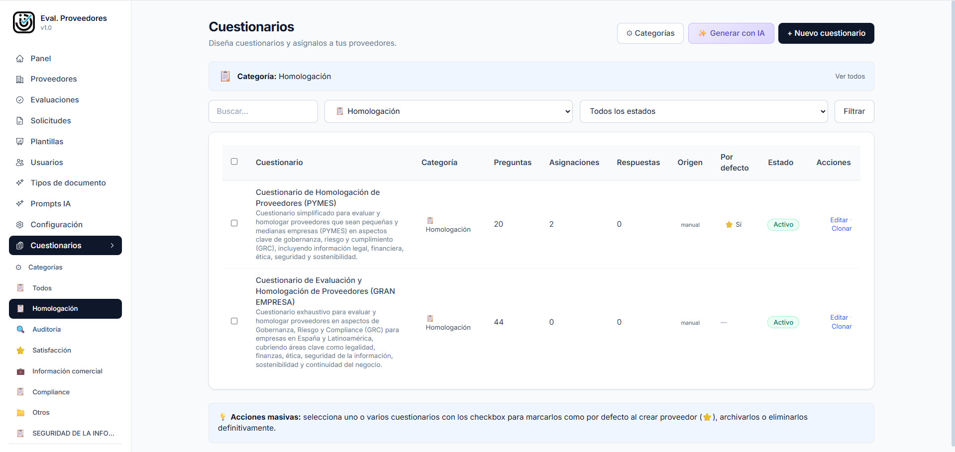 Cuestionarios dinámicos para proveedores
